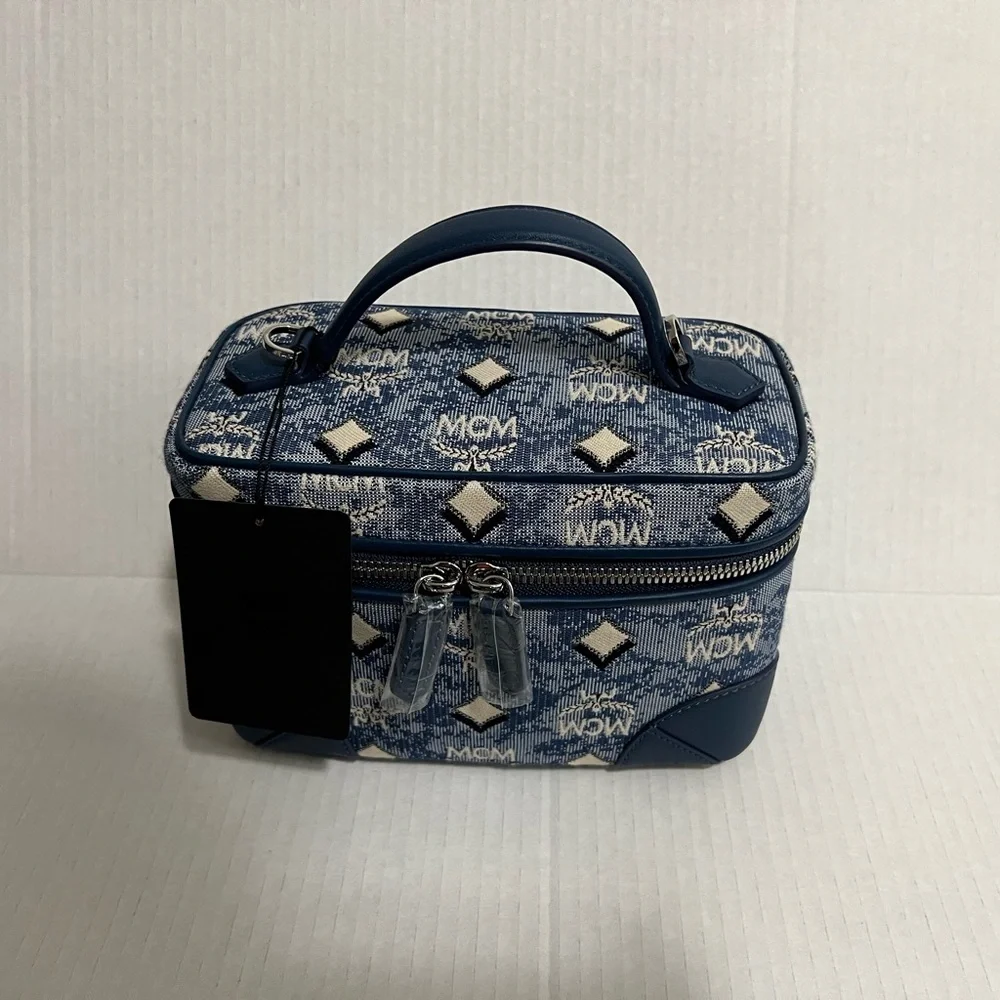 MCM Blue Logo Monogram Crossbody Vanity Case
